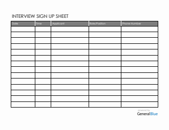 Interview Sign Up Sheet Template in Word (Basic)