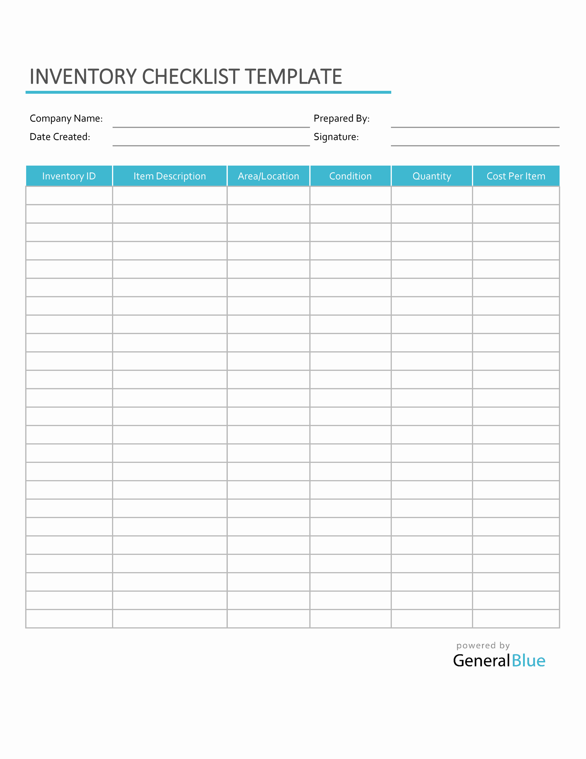 Inventory List Excel Template