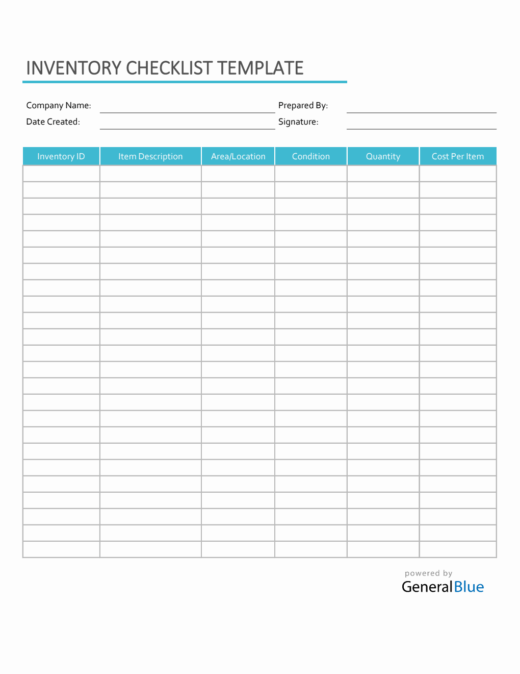 Excel Inventory Checklist Template