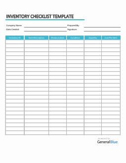 Excel Inventory Checklist Template
