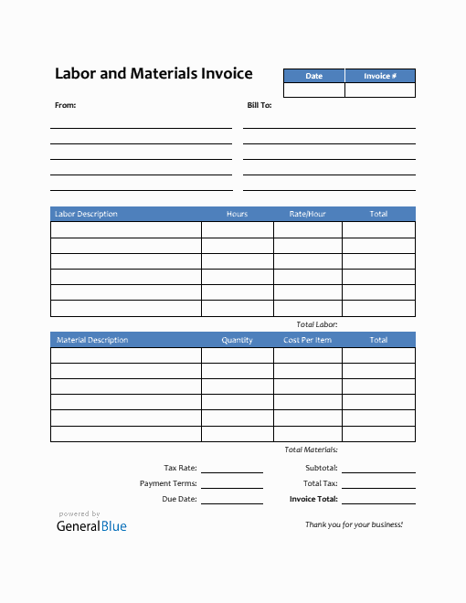 Labor and Materials Invoice in PDF (Striped)
