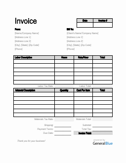 Labor and Materials Invoice in Word (Simple)