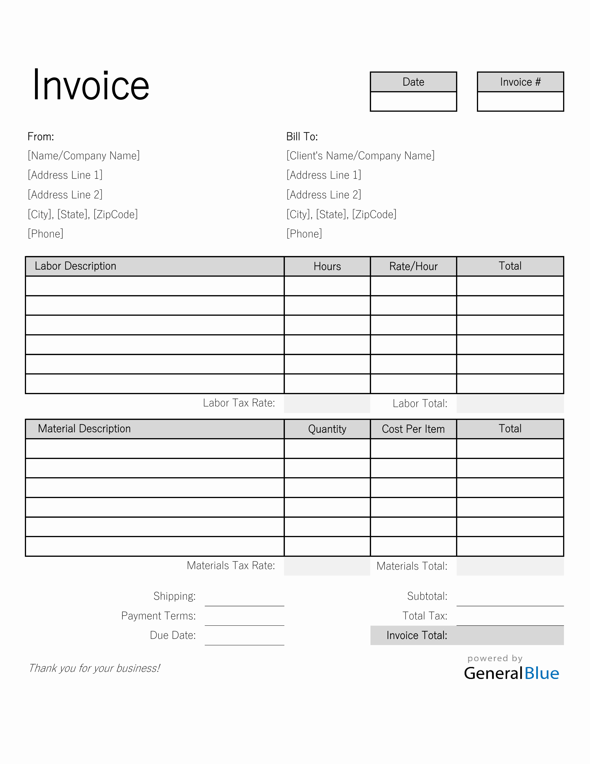 Labor and Materials Invoice in Excel (Simple) Regarding Parts And Labor Invoice Template Free Labor and Materials Invoice in Excel (Simple) Regarding Parts And Labor Invoice Template Free