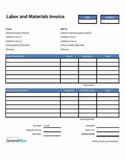 Labor and Materials Invoice in Word (Striped)