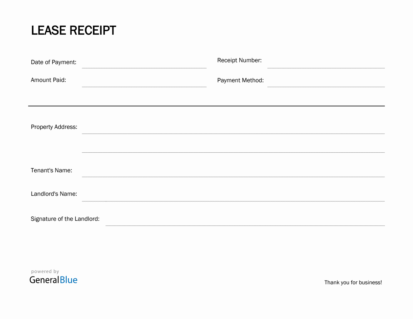 Free Basic Lease Receipt Template in PDF