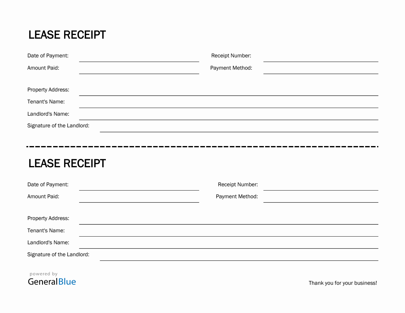 Free Printable Lease Receipt Template in Excel