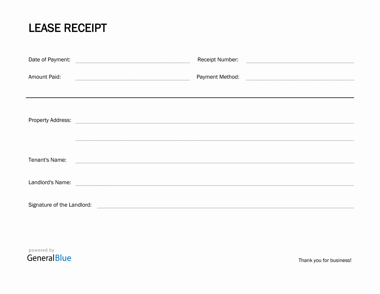 Free Basic Lease Receipt Template in Word