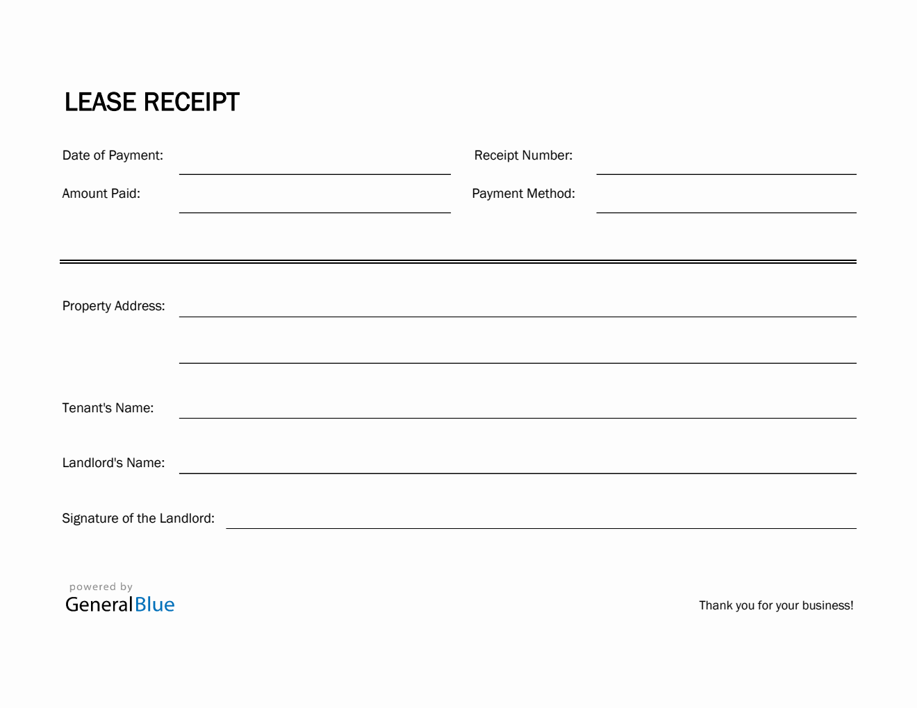 Free Basic Lease Receipt Template in Excel