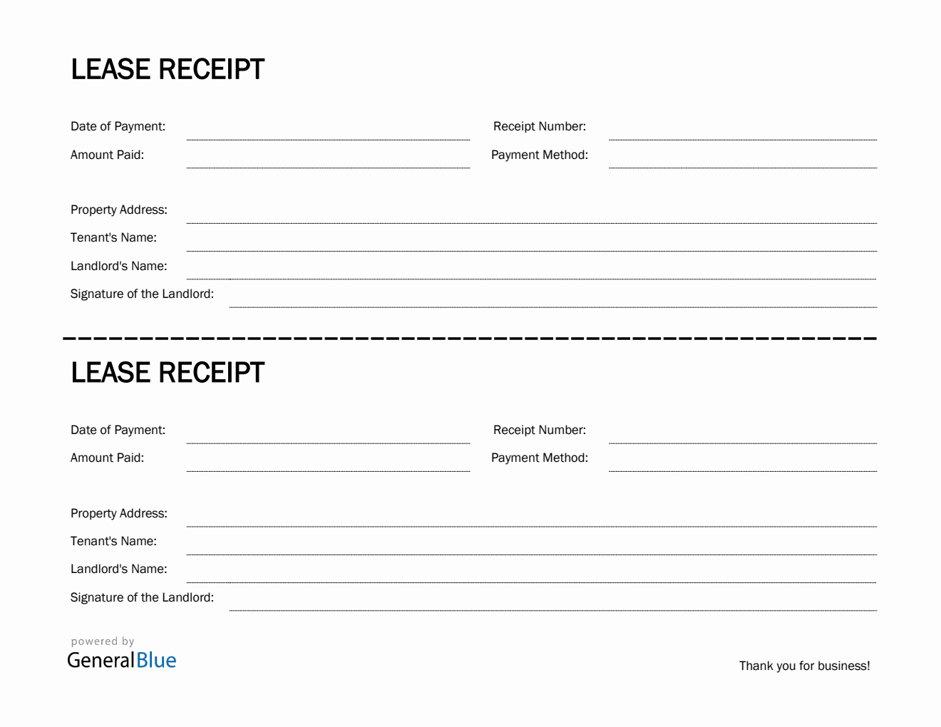 Free Printable Lease Receipt Template in PDF