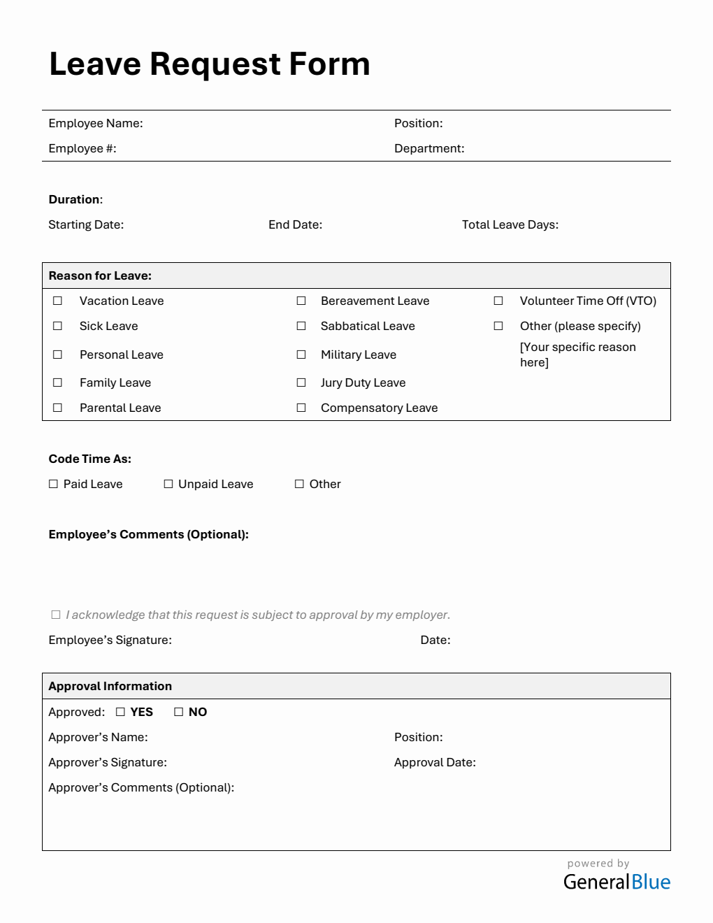 Free Word Employee Leave Request Form Templates
