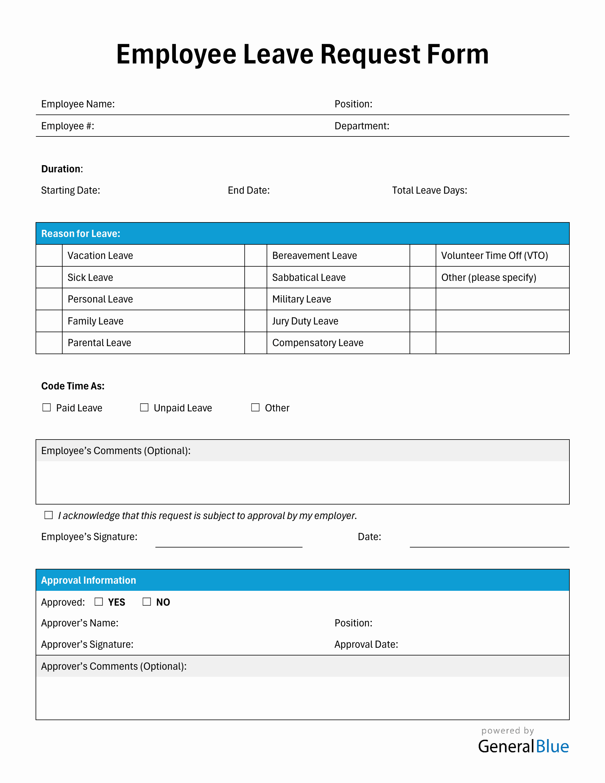Simple Leave Request Form in Word