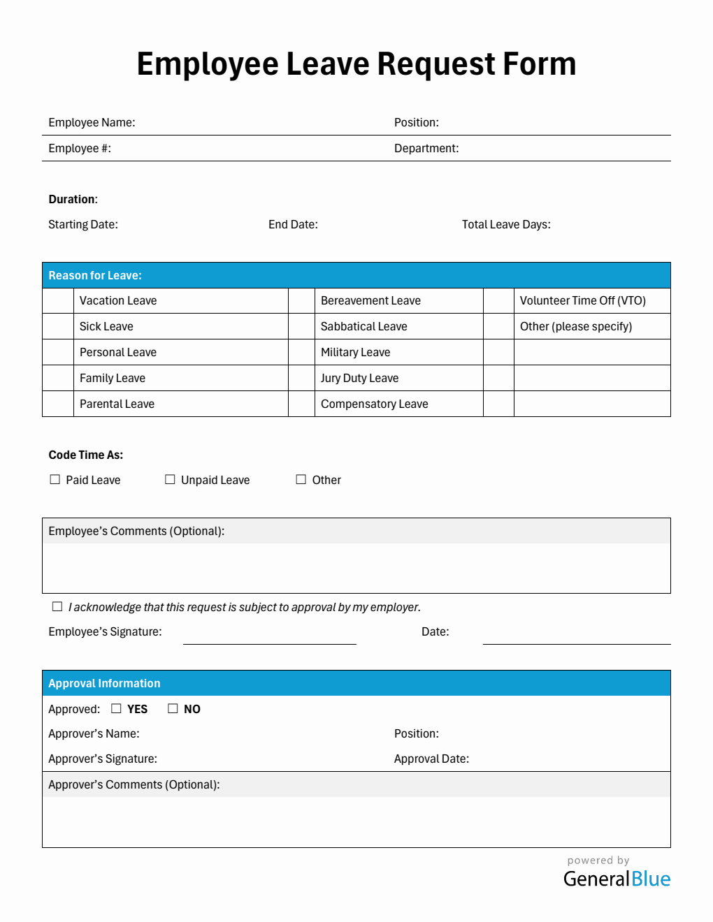 Simple PDF Leave Request Form in PDF