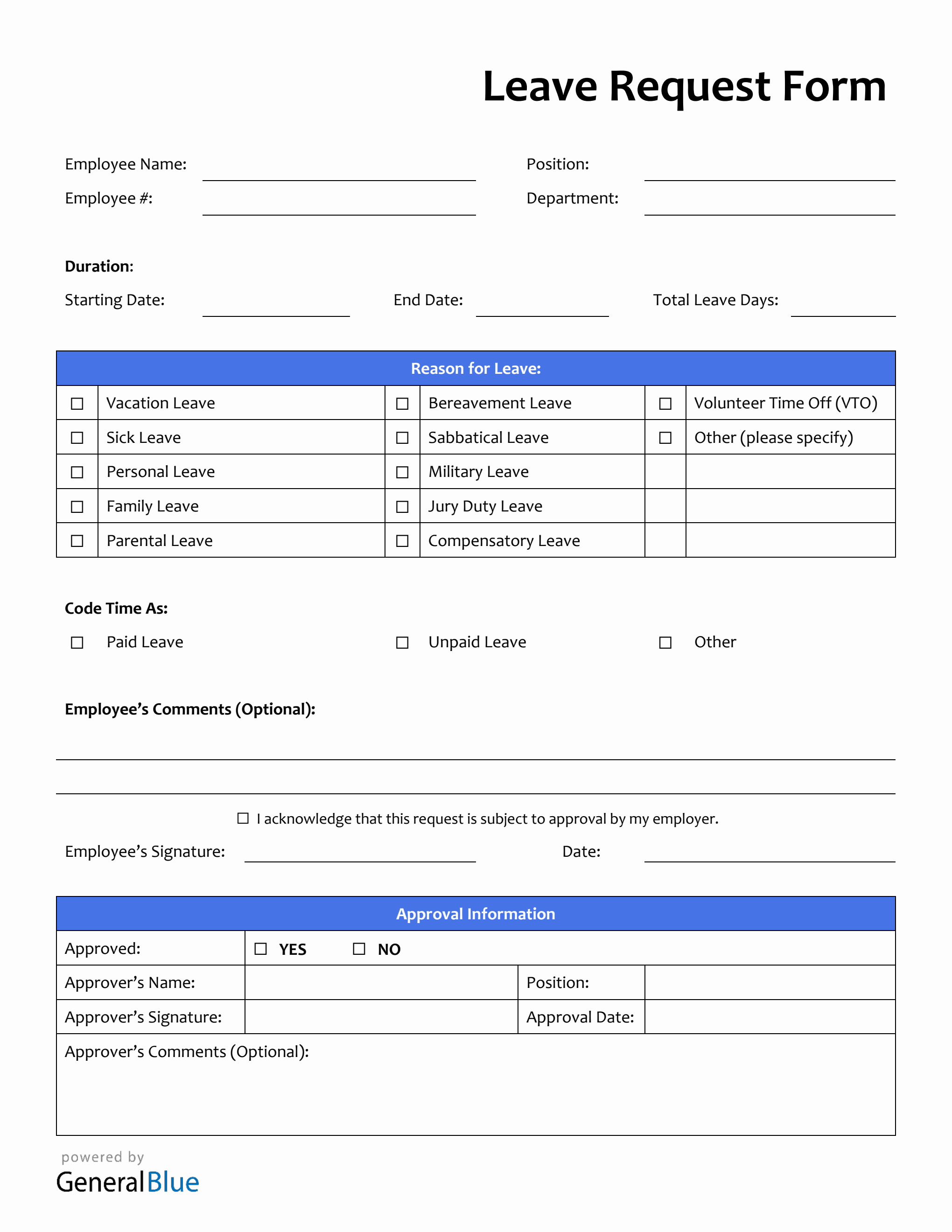 Customizable PDF Leave Request Form in PDF