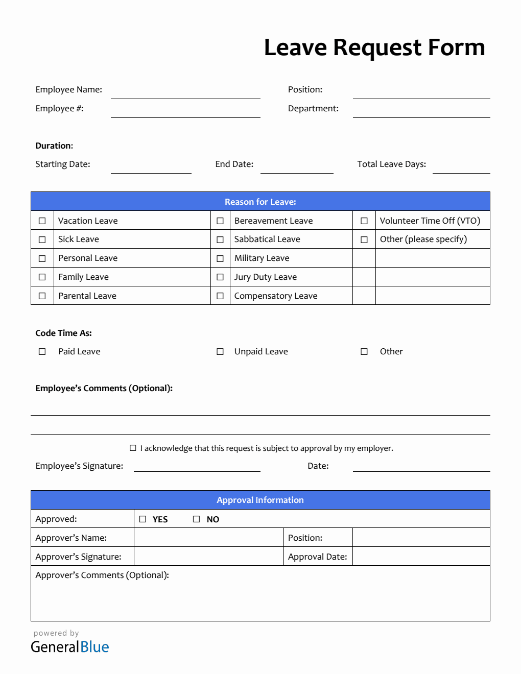 Customizable PDF Leave Request Form in PDF