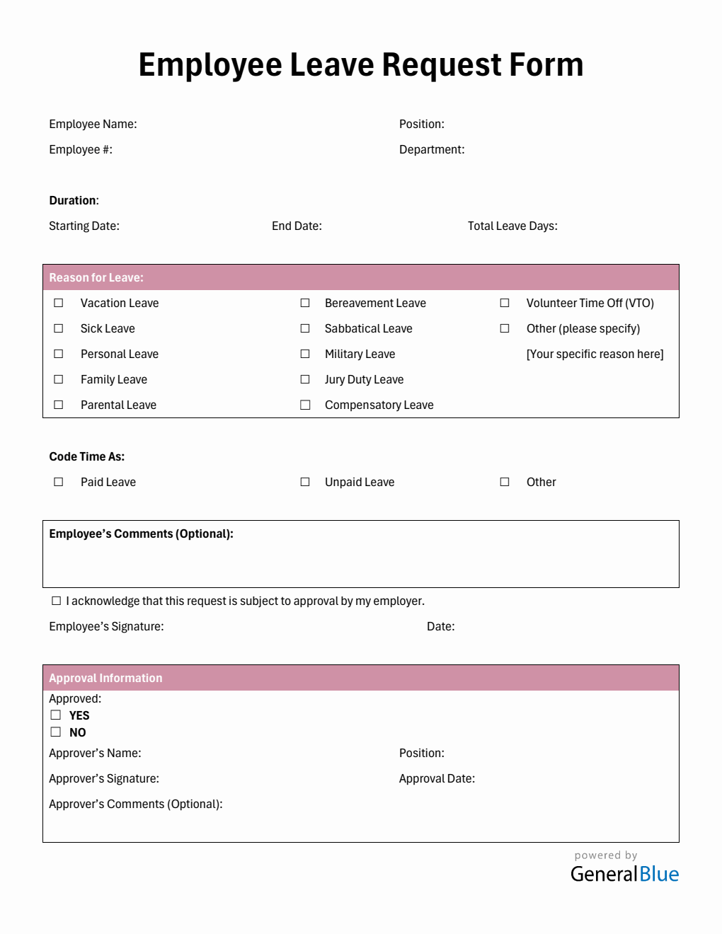 Free Word Employee Leave Request Form Templates