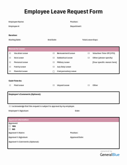 Basic Leave Request Form in Word
