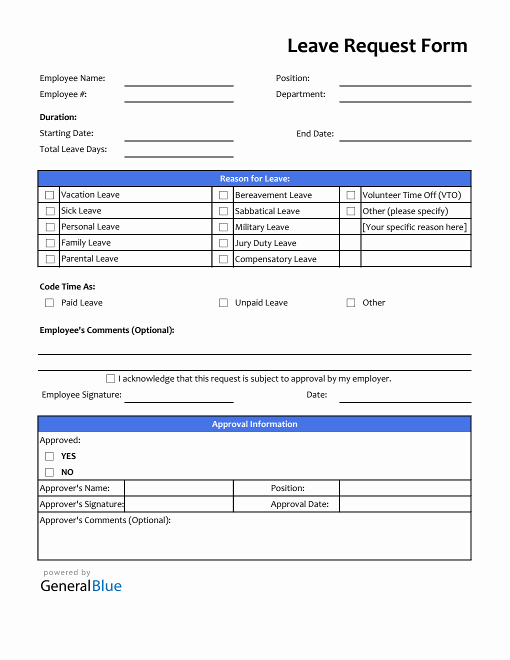 Employee Leave Request Form Templates