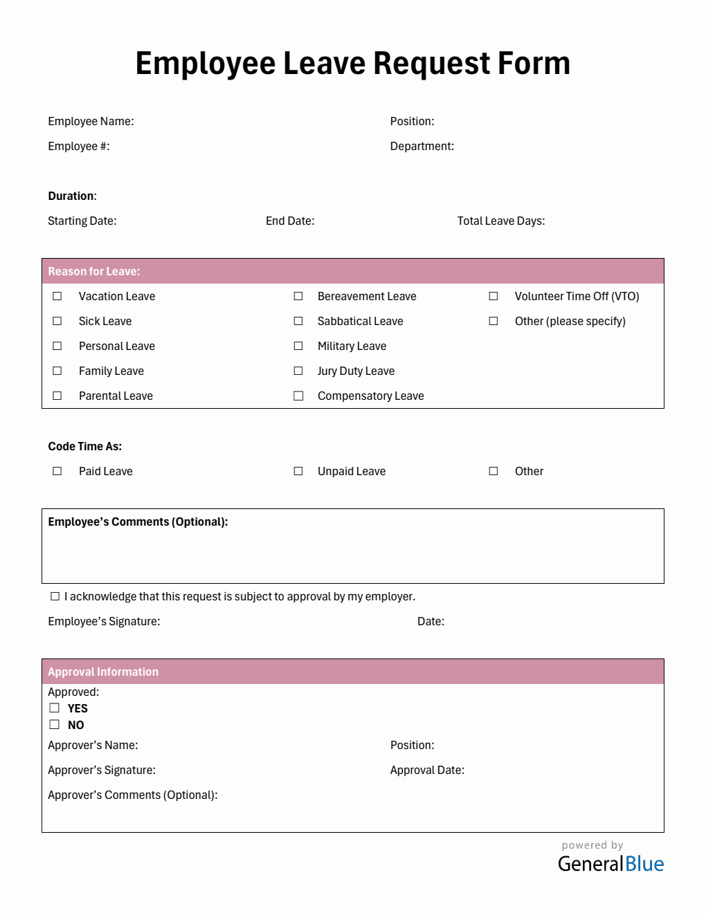 Free PDF Employee Leave Request Form Templates
