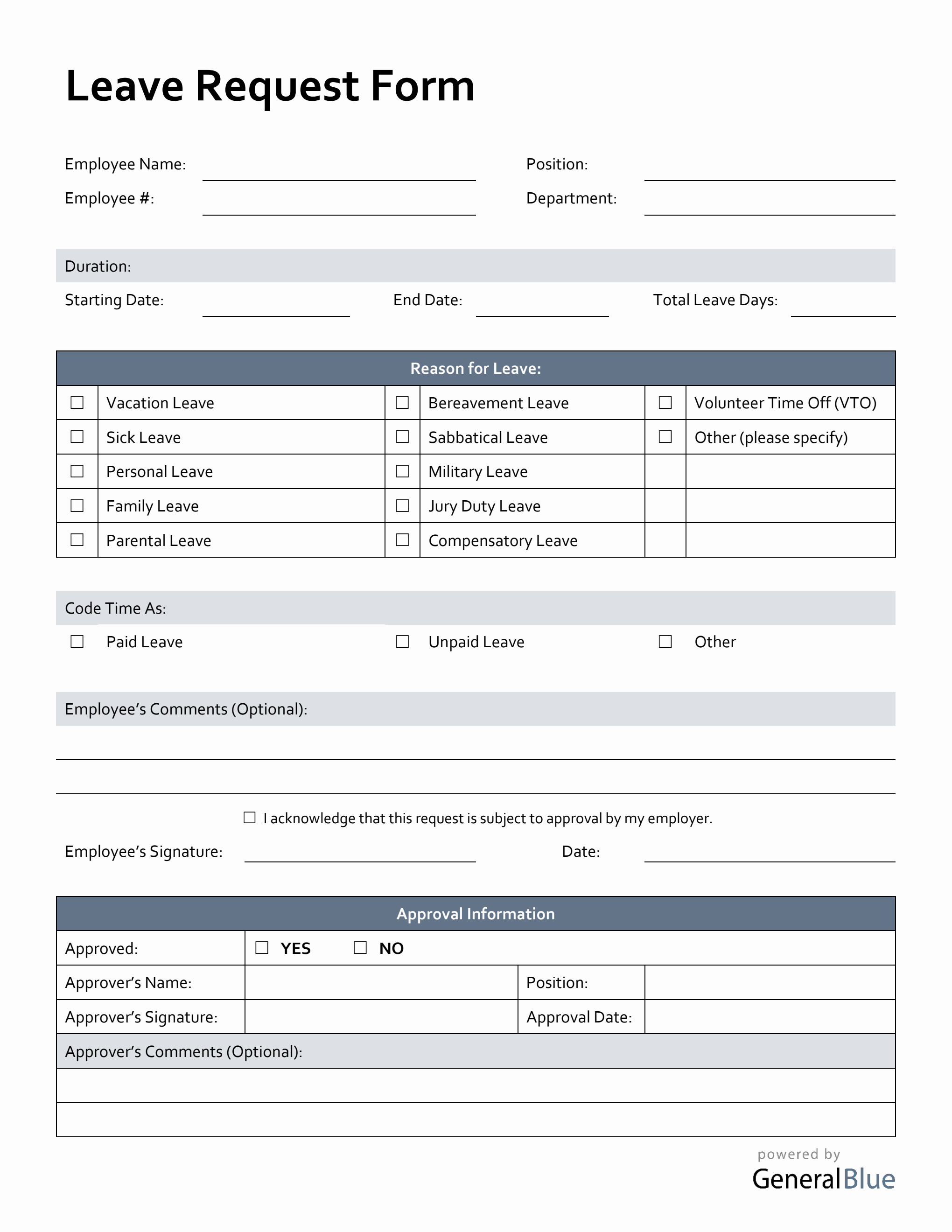 Editable PDF Leave Request Form in PDF