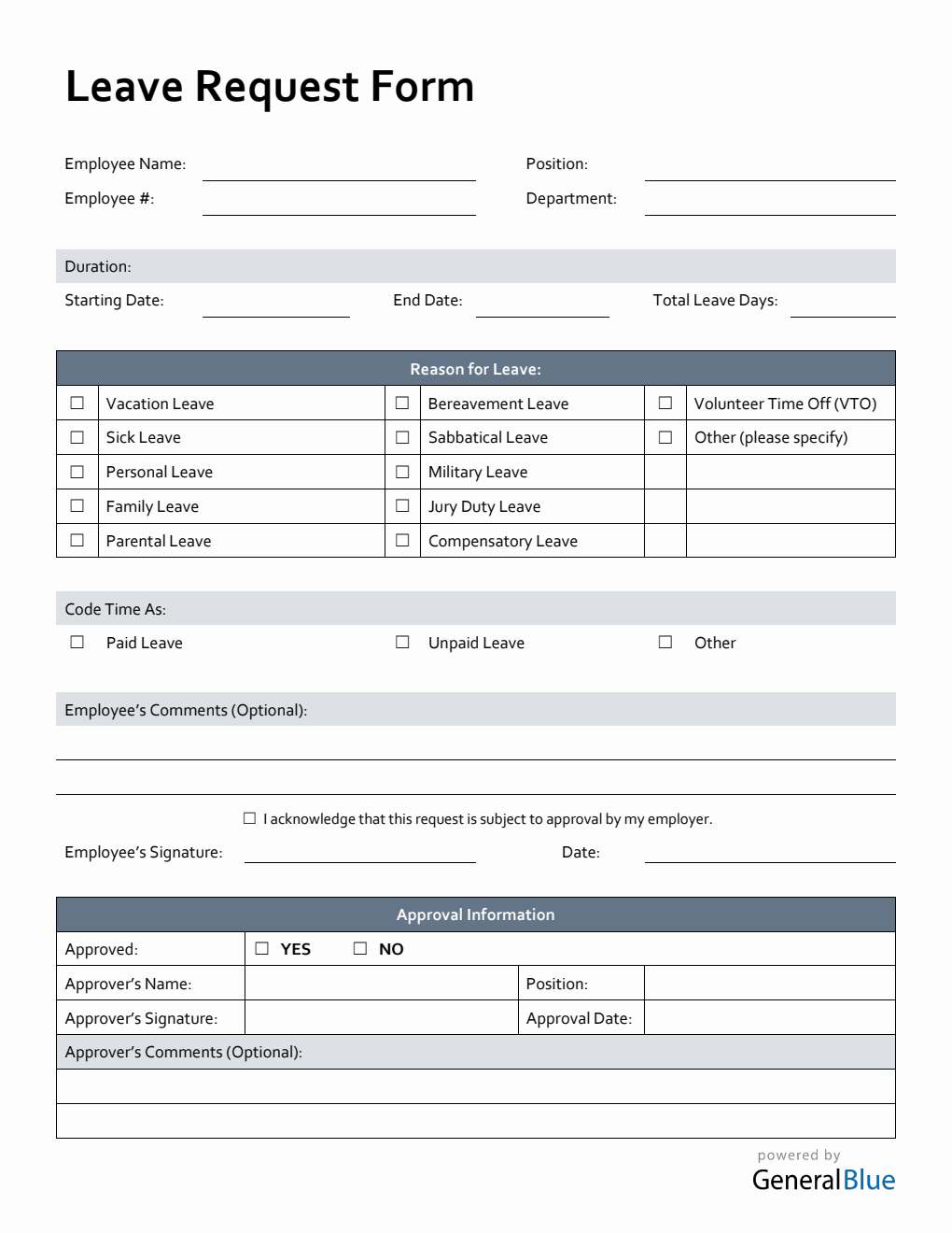 Employee Leave Request Form Templates