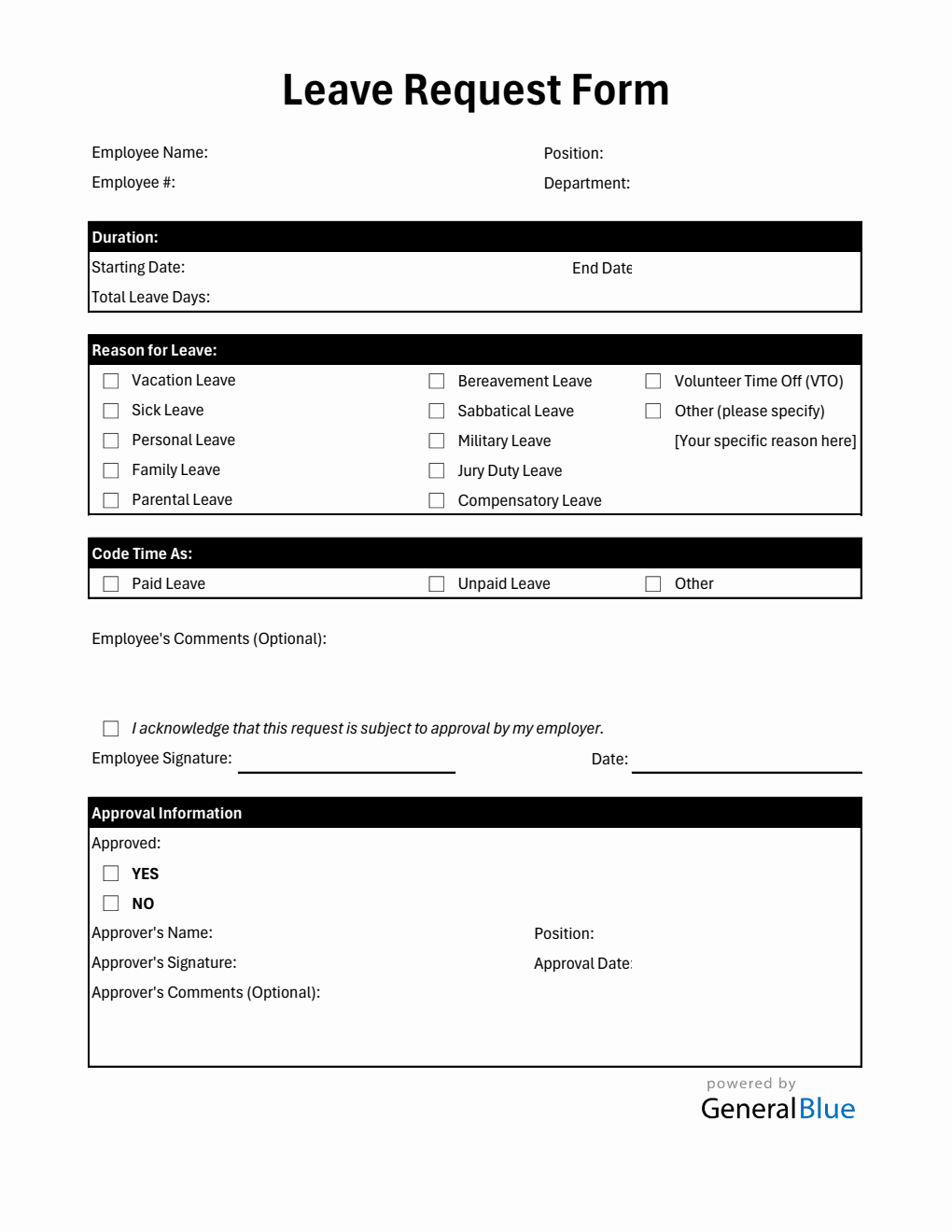 Free Excel Employee Leave Request Form Templates