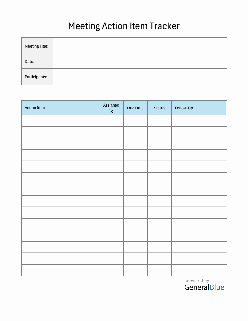 Free  Meeting Action Item Tracker (Excel)
