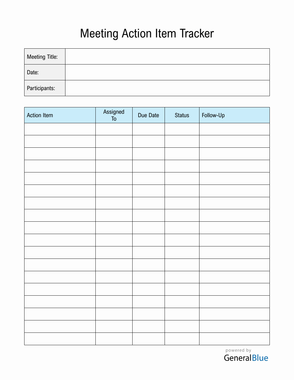 Free  Meeting Action Item Tracker (PDF)