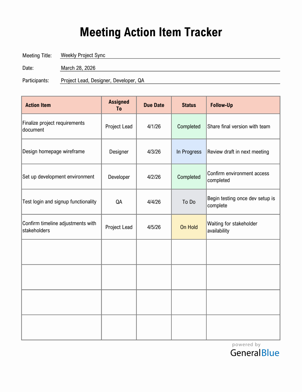 Free Customizable Meeting Action Item Tracker (Excel)