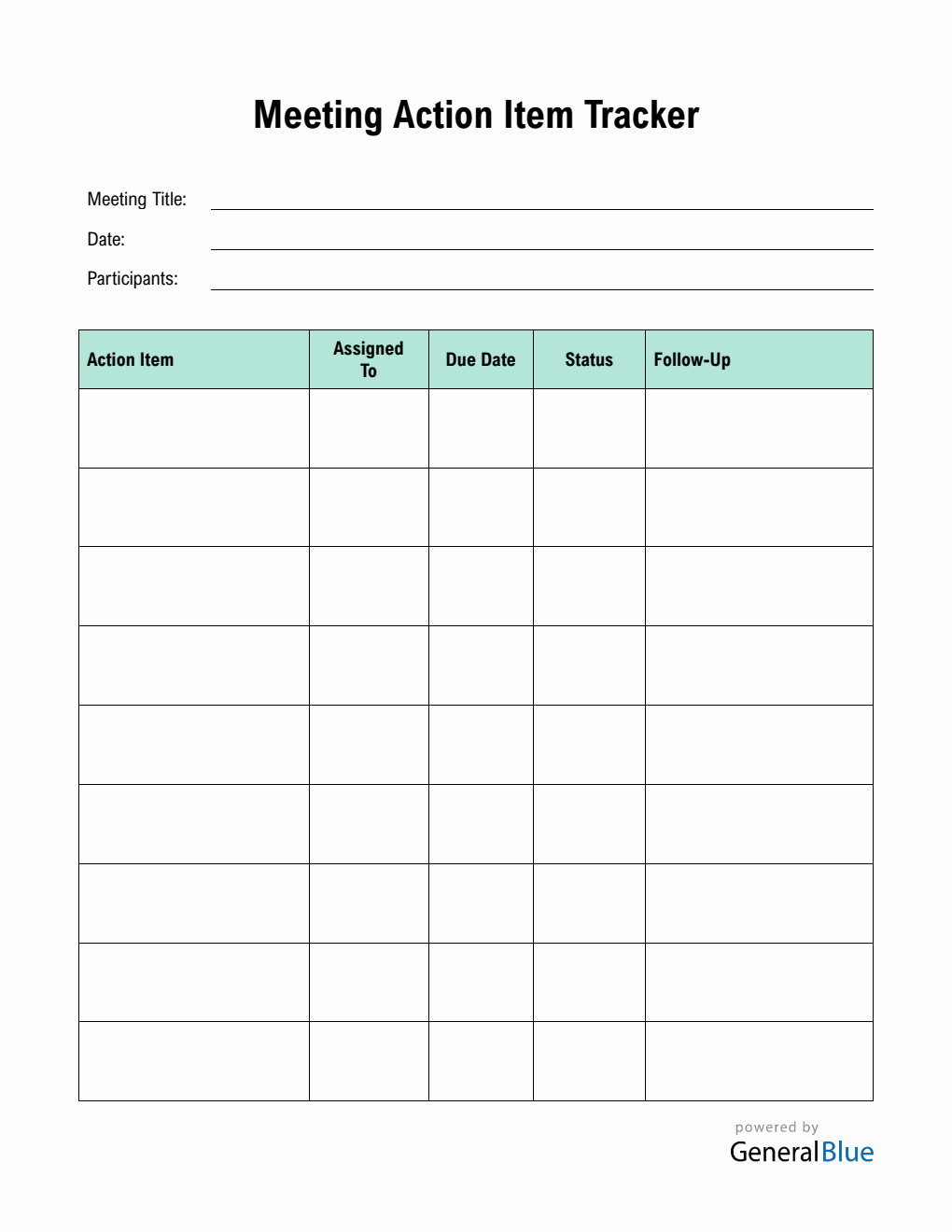 Free Customizable Meeting Action Item Tracker (PDF)