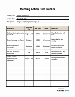 Free Customizable Meeting Action Item Tracker (Word)