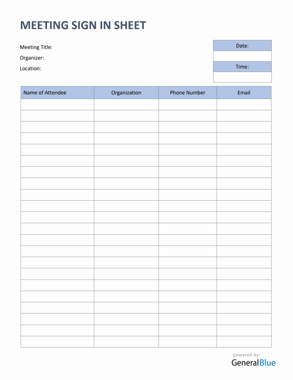 Meeting Sign In Sheet in PDF