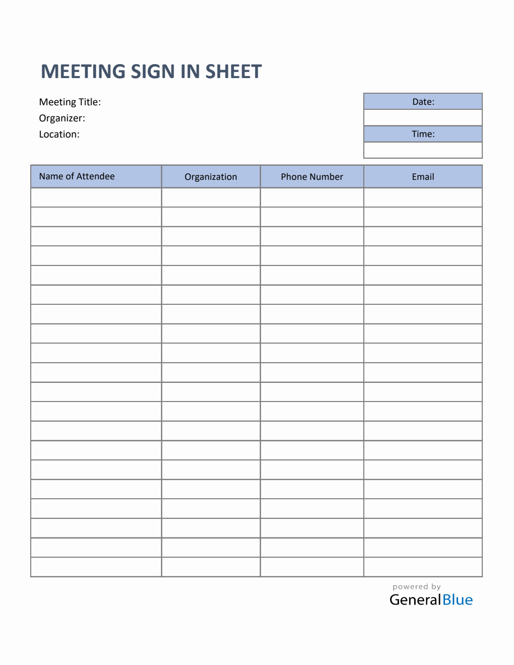 Meeting Sign In Sheet in Excel