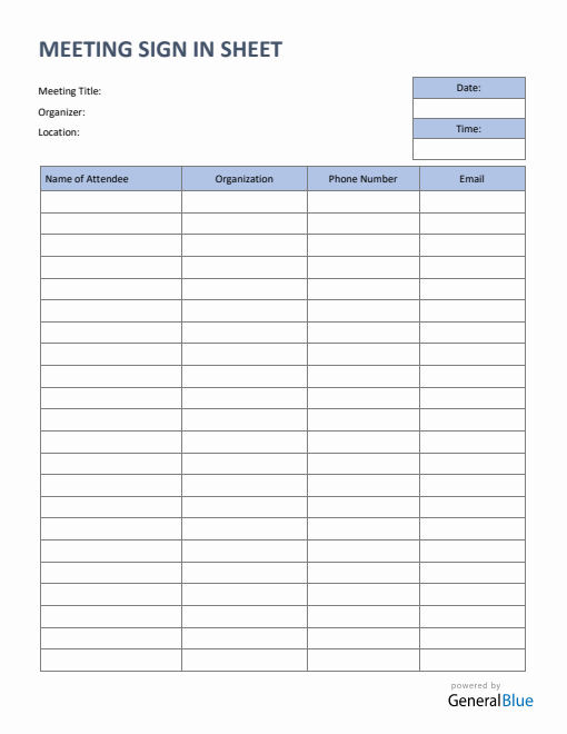 Meeting Sign In Sheet in Word