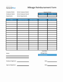 Mileage Reimbursement Form in Excel (Blue)