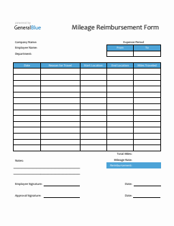 Mileage Reimbursement Form in PDF (Blue)