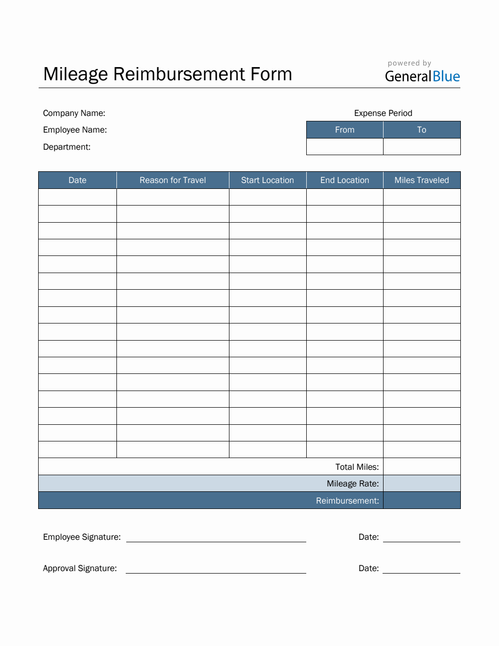 Mileage Reimbursement Form in Word (Simple)