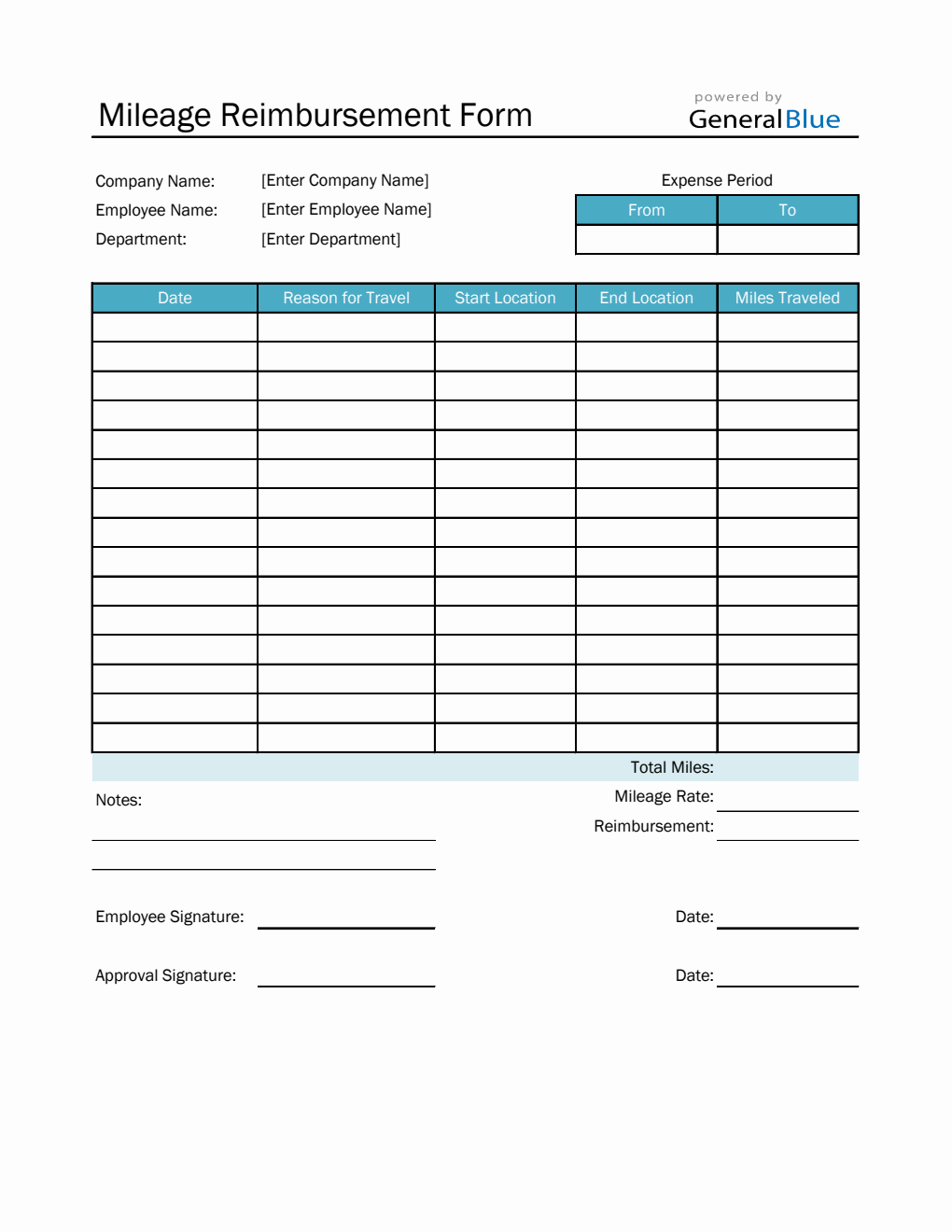 Mileage Reimbursement Form in Excel (Basic)