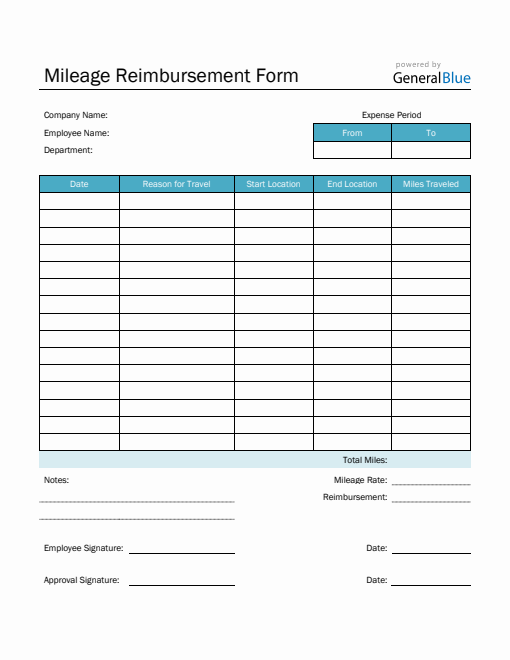 Mileage Reimbursement Form in PDF (Basic)