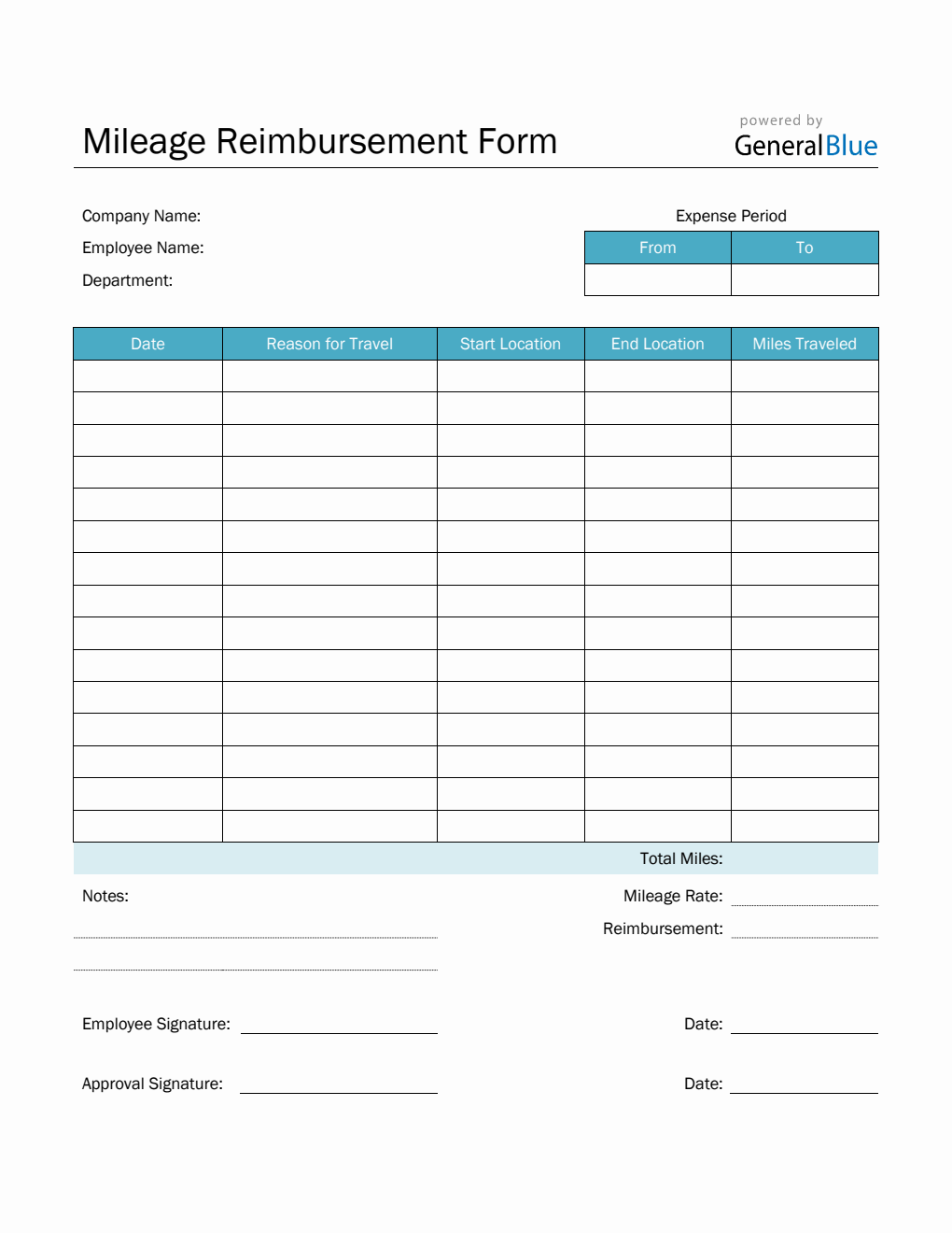 Mileage Reimbursement Form in Word (Basic)