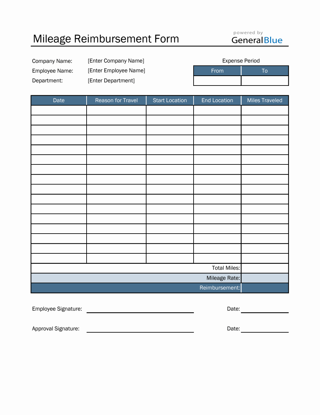 Mileage Reimbursement Form in Excel (Simple)