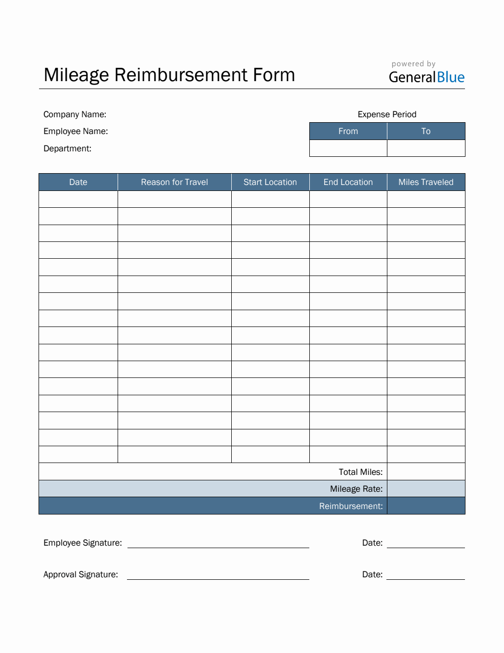 Mileage Reimbursement Form in PDF (Simple)