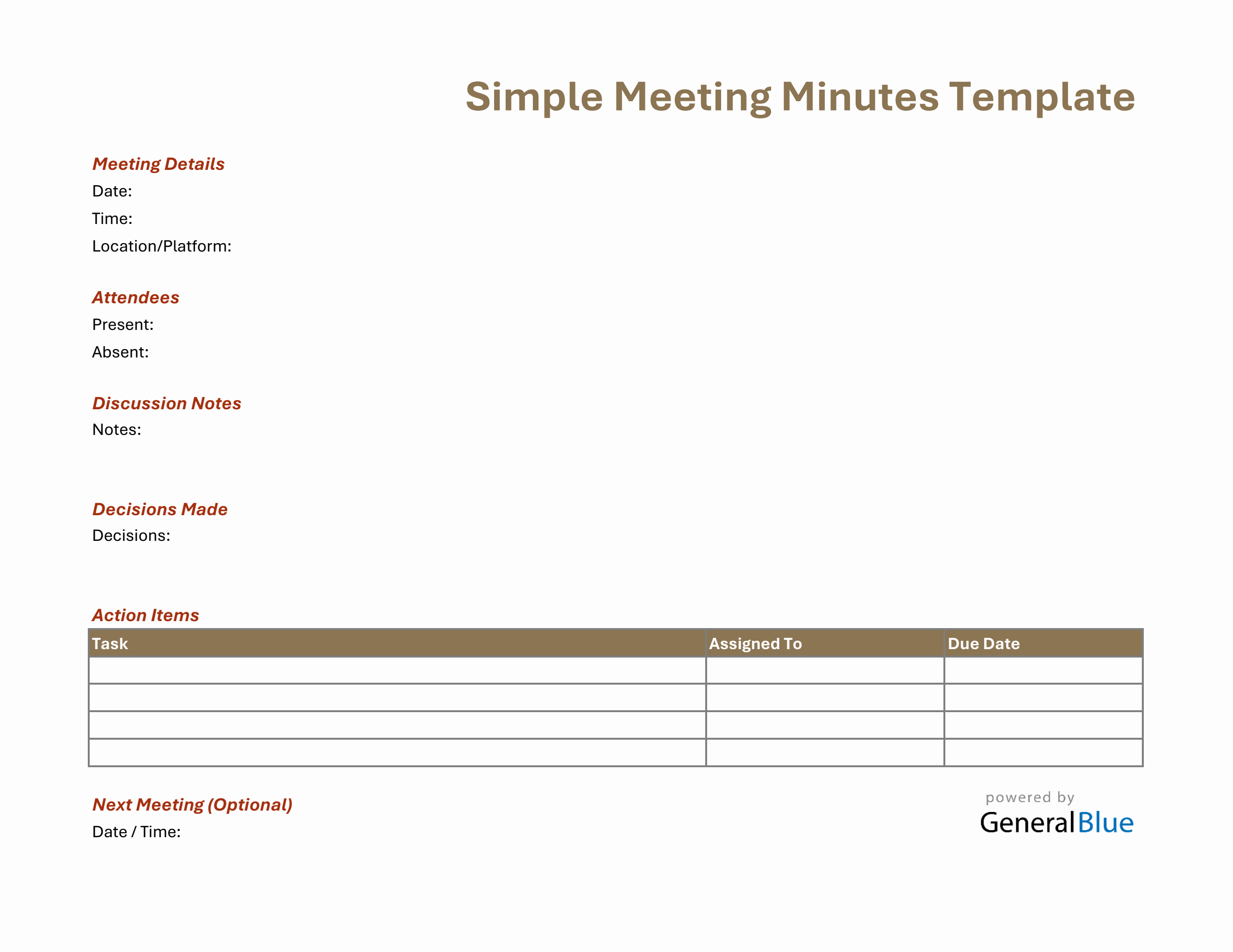 Free Simple Minutes Template (Excel Format)