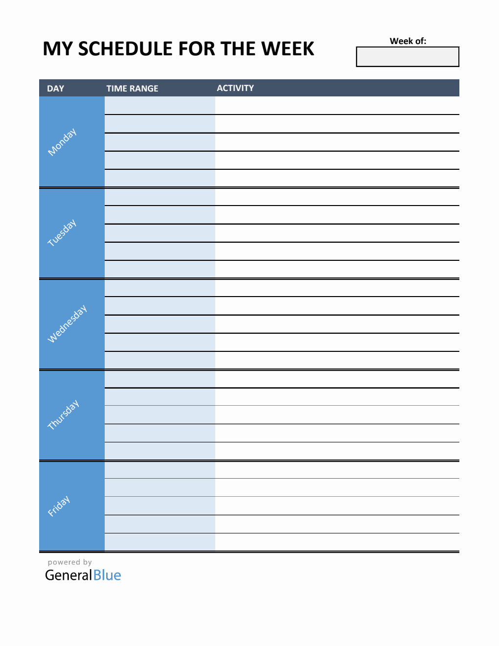 Free Basic Monday to Friday Schedule Template in Excel