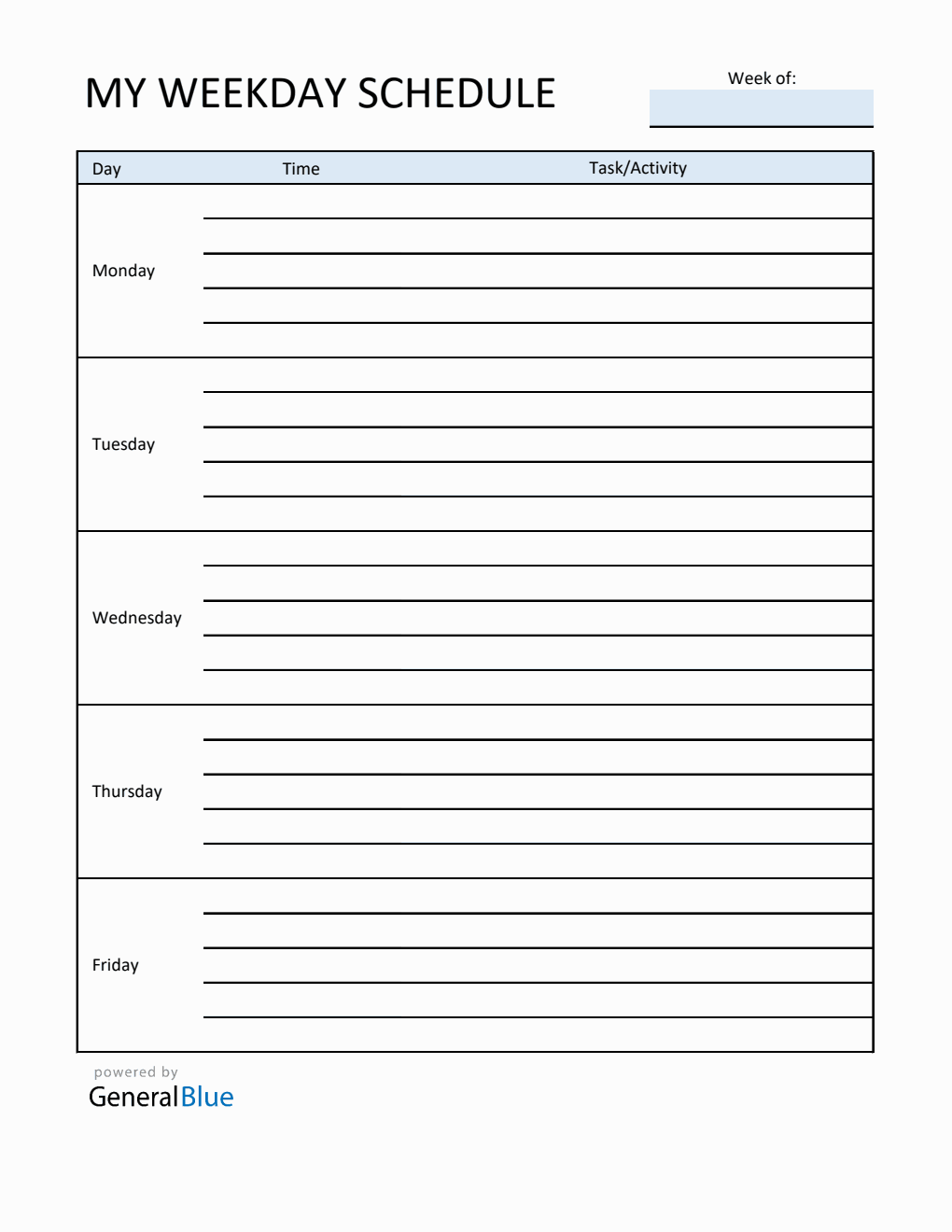 Weekly Schedule Templates Weekly schedule templates