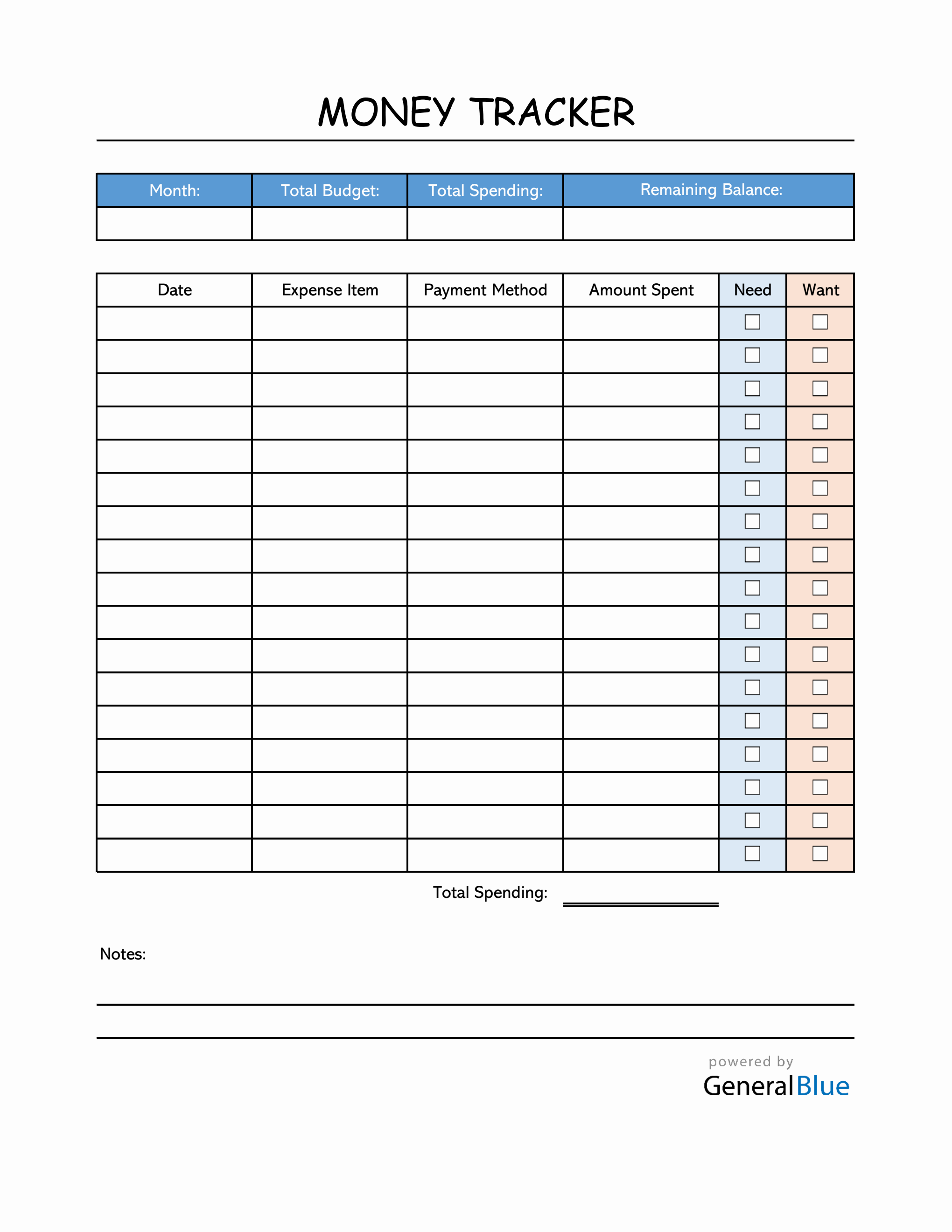 Colorful Money Tracker in Excel