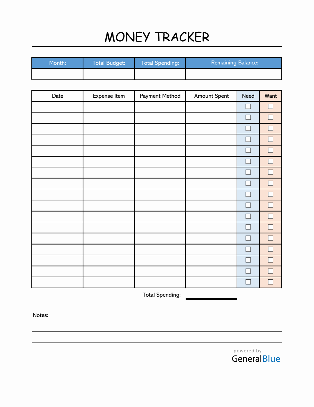 Colorful Money Tracker in Excel