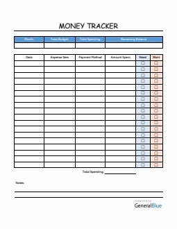 Colorful Money Tracker in Word