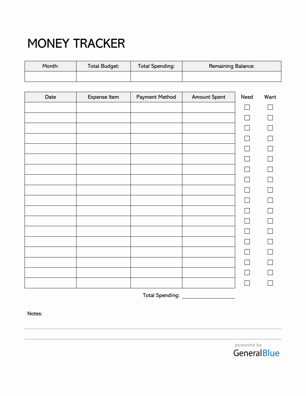 Simple Money Tracker in PDF
