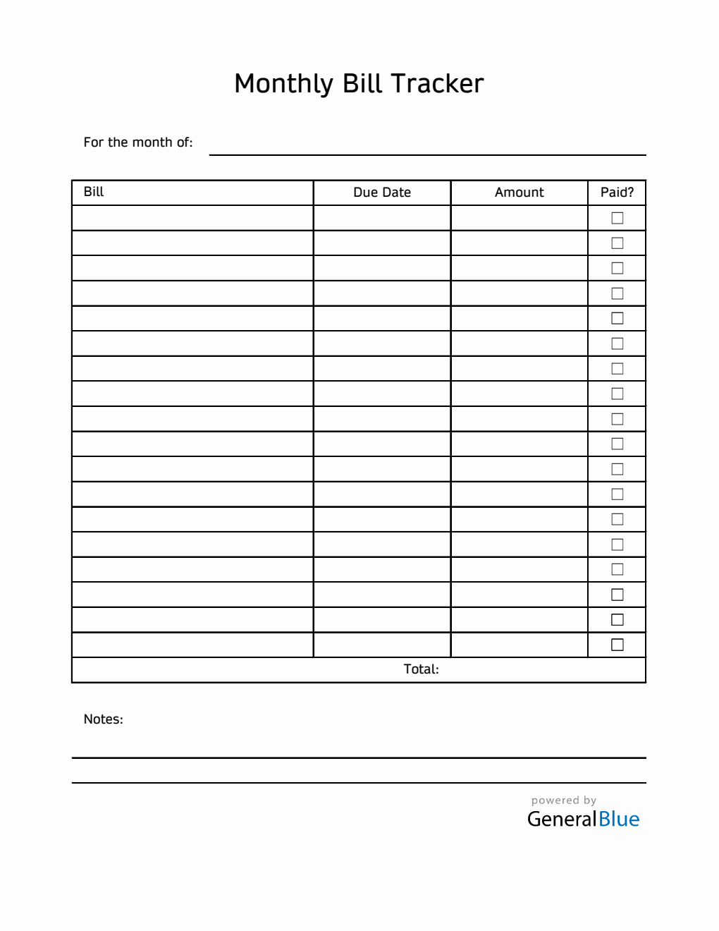 Monthly Bill Tracker in Excel (Printable)