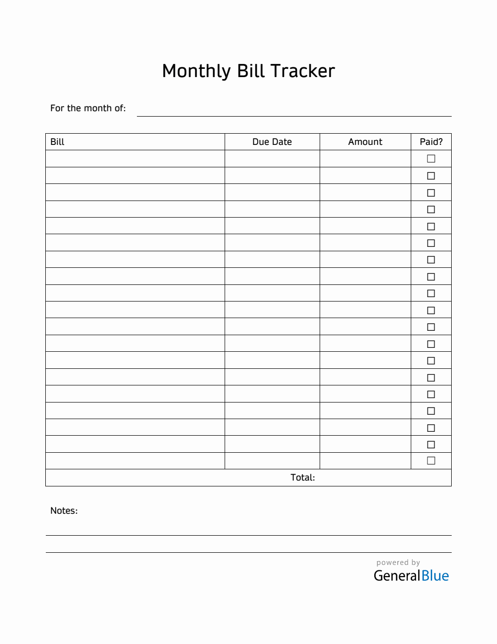 Monthly Bill Tracker in PDF (Printable)